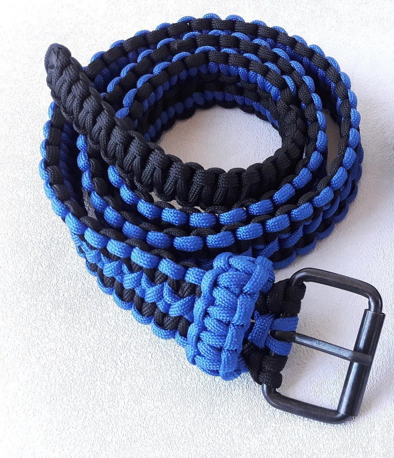 Blue black cobra knot belt paracord 550 mens belt black Boyfriend gift father Blue belt Fashion accessories him belt woven adjustable belt image 6