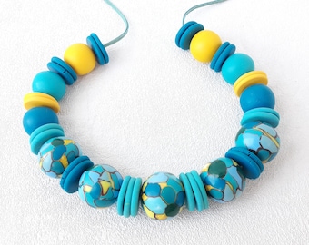 Beaded necklace for women imitation turquoise polymer clay modern jewelry blue yellow Fake turquoise gemstone simple minimalistic necklace