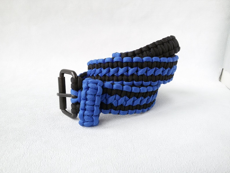 Blue black cobra knot belt paracord 550 mens belt black Boyfriend gift father Blue belt Fashion accessories him belt woven adjustable belt image 4