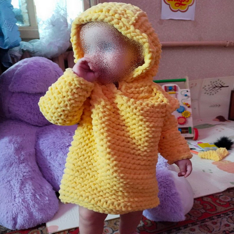 Hand knit chunky baby hoodie Аdorable hooded toddler sweater Boy girl knit outfit 1-2 years Soft warm cozy children's clothing any color image 7