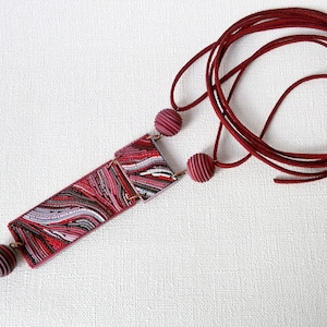 long pendant dark red jewelry unusual Mom gift girl abstract necklace black white every day dangle pendant multicolor polymer clay universal