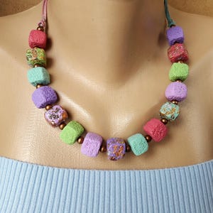 Colorful necklace women Summer gift idea girl jewelry Pastel cubes beads necklace Sweet Marshmallow necklace birthday gift Clay jewelry image 1