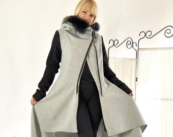 Women Coat, Hooded Coat, Winter Coat, Asymmetrical Coat, Maxi Coat, Plus Size Clothing, Long Coat, Fur Coat, Designer Coat, Warm Coat