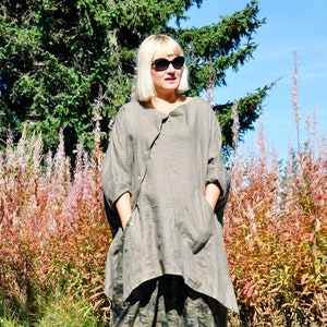 Linen Tunic Shirt, Military Linen Shirt, Linen Clothing, Plus Size Tunic, Summer Tunic, Plus Size Linen, Asymmetric Linen Tunic, Linen Wear image 2