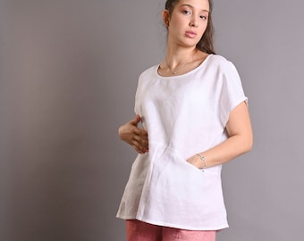 Linen Tunic Top, White Linen Tunic Top, Linen Clothes, Minimalist Tunic, Linen Top, Casual Linen Tunic, Top In Linen, Tunic For Summer