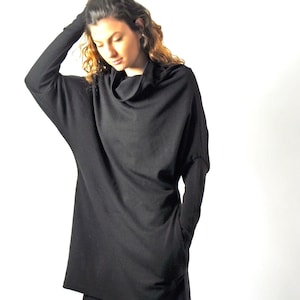 Mock Neck Sweater, Black Mini Dress, Merino Wool Dress Women, Gothic Casual Dress, Ladies Woolen Dresses, Woolen Sweaters for Ladies