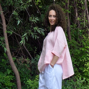 Baby Rose Linen Shirt, Linen Tshirt, Summer Linen Shirt, Women Linen Clothing, Button Linen Tunic Top, Minimalist Shirt, Ladies Tunic