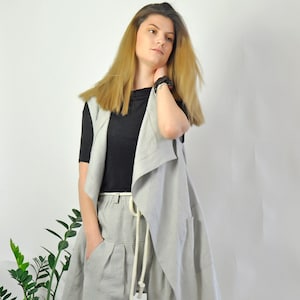 Linen Vest, Women Vest, Gray Vest, Summer Vest, Sleeveless Vest, Linen Clothing, Long Vest, Casual Vest, Modern Vest, Chic Vest, Ladies Vest