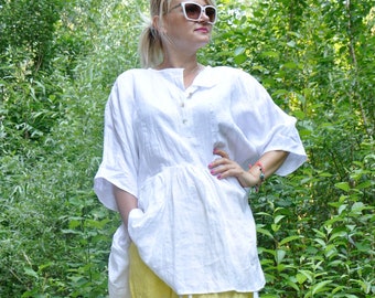 White Linen Shirt, White Summer Shirt, Plus Size Linen, Linen Clothing, White Beach Shirt, Summer Linen Shirt, Loose Linen Shirt, Oversize