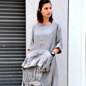 Gray Linen Dress, Asymmetrical Dress, Extravagant Dress, Maxi Linen Dress, Plus Size Dress, Long Linen Dress, Boho Linen Dress, Maxi Clothes