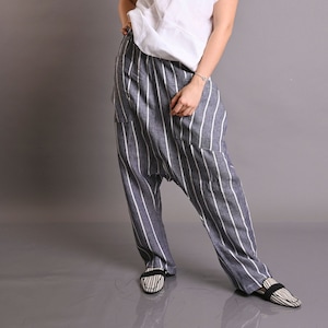 Linen Striped Pants, Unisex Drop Crotch Pants, Women Striped Pants, Linen Wide Leg Pants, Linen Clothing, Pants In Linen, Yoga Linen Pants