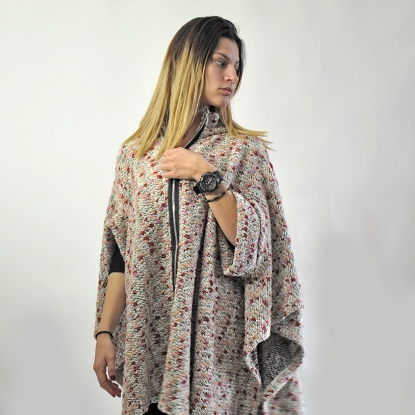 Wolle Poncho, Winter Cape, Merino Wolle Cape, Winter Poncho, Boho Poncho, Reißverschluss Cape, Wolle Kleidung, Plus Größe Poncho, Strick Poncho