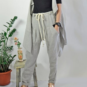 Linen Harem Pants, Women Linen Pants, Wide Leg Pants, Linen Clothing, Plus Size Linen Pants, Long Linen Pants, Gray Pants, Urban Pants