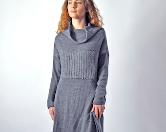 Sweater Dress, Wool Dress, Warm Dress, Winter Dress, Gray Dress, Holiday Dress, Long Sleeve Dress, Plus Size Clothing, Knitted Dress