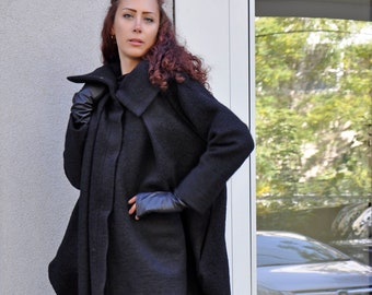 Woman Black Wool Coat, Black Maternity Winter Coat, Woolen Dress Coat, Maxi Cardigan Coat, Plus Size Winter Overcoat, Wool Maxi Cardigan
