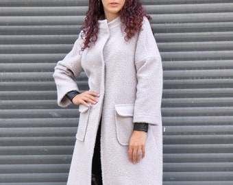 Long manteau pelucheux, manteau en laine rose clair, manteau bohème chaud, trench-coat d'hiver, veste manteau femme, maxi manteau d'hiver, vêtements pour femme, Gabyga