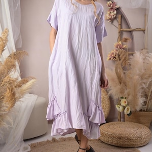 Women Purple Linen Dress, Linen Asymmetric Maxi Dress, Linen Clothing, Spring Linen Dress, Long Linen Dress, Wedding Linen Dress, Gabyga