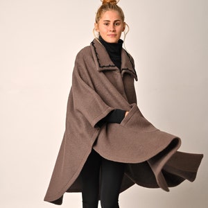 Wool Cape Women, Red Woolen Cape with Black Dots, Elegant French Style Cape Coat, Winter Wool Outerwear, Handmade Poncho Coat