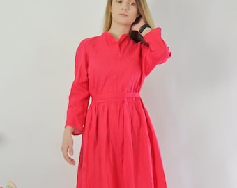 Linen Kaftan Dress, Wedding Guest Dress, Bohemian Dress, Linen Maxi Dress, A-Line Dress, Fuscia Pink Linen Abaya, Asymmetric Barbie Dress