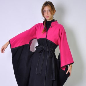 Extravagant Wool , Maxi Cape,  Fuschia Belted Cape Coat, Long Japanese Kimono, Wool Jacket Coat, Wedding Cloak, Plus size Cape Coat, Winter