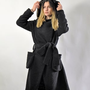 Black Hooded Coat Big Hood Coat Winter Coat Women Wool Winter