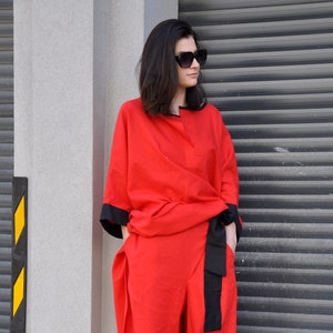 Linen Outfit, Red Outfit, Women Set, Pants Set, Linen Set, Summer Outfit, Wide Leg Pants Set, Linen Clothing, Women Outfit, Minimal Set