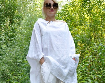 Weiße Tunika, Leinenbekleidung für Damen, Plus Size Leinenbekleidung, Leinentunika-Oberteil, minimalistische Tunika, weiße Sommertunika, Maxi-Tunika, Gabygaclothes