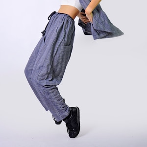 Plaid Linen Pants Women, Wide Leg Checked Trousers, Boho Linen Clothing, High Waist Bagy Summer Fall Pants, Sustainable Loose Fit Loungewear