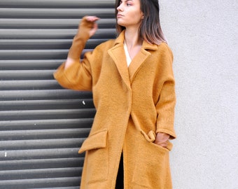 Wool Coat Women, Winter Wool Coat, Warm Coat, Mustard Coat, Plus Size Clothing, Outerwear Coat, Long Coat, Winter Clothing, Beige Wool Coat