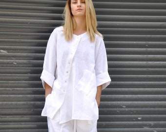 Linen Suit Women, Linen Clothing, Linen Set Of Two Piece, Linen Clothes For Women, White Linen Suit, Linen Outfit For Women, Tunic And Pants