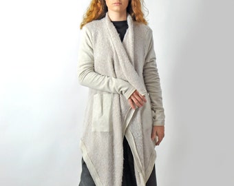 Loose Knit Woolen Asymmetric Cardigan, Deconstructed Winter Cardigan Coat, Plus Size Warm Sweater Cardigan, Maxi Wool Waterfall Jacket Top