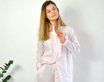 Light Rose Linen Tunic Set, Pink Pants Suit, Linen Outfit Women, Plus Size Set, Tunic and Pants Set, Ladies Outfit, Wide Leg Pants Set