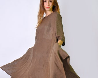 Oversized Linen Tunic Dress, Brown Linen Dress, Plus Size Clothing, Minimalist Tunic Dress, Long Linen Tunic, Linen Clothing, Avant Garde