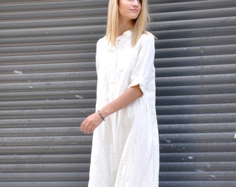 knee length dresses for ladies Lucienne Smocked Linen Maxi Dress main image 1