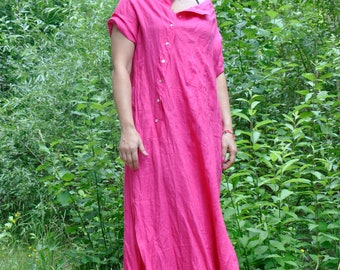 Linen Dress, Pink Dress, Maxi Dress, Plus Size Summer Dress, Linen Clothing, Long Dress, Linen Shirt Dress, Beach Linen Dress, Linen Kaftan