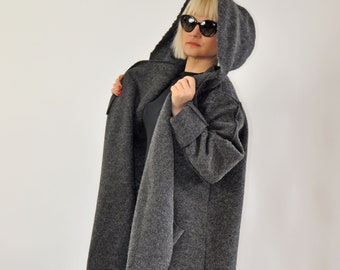 Wool Coat Women, Wollmantel Damen, Hooded Wool Coat, Winter Coat For Women, Plus Size Coat, Gray Coat, Oversize Coat, Warm Coat, Long Coat