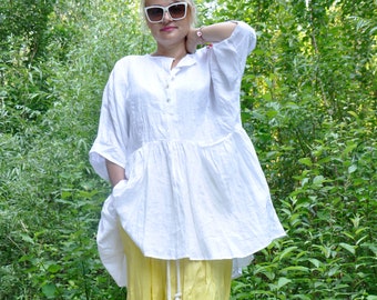 White Linen Shirt, White Summer Shirt, Plus Size Linen, Linen Clothing, White Beach Shirt, Summer Linen Shirt, Loose Linen Shirt, Oversize