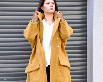 Winter Mustard  Coat, Maxi Long Coat, Long Warm Winter Coat, Coats For Women, Plus Size Coat, Beige Winter Coat,  Plus Size Clothing, Gabyga