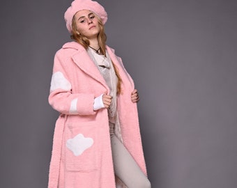Pink Teddy Coat, Women Winter Overcoat, Faux Fur Coat, Rose Wool Coat, Winter Long Coat, Belted Wool Coat, Plus Size Clothing, Maxi Coat