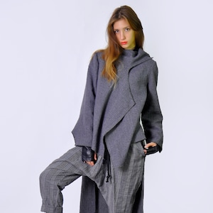 Linen Cardigan For Women, Gray Linen Cardigan, Kimono Cardigan, Linen Clothing, Wrap Cardigan, Futuristic Clothing, Extravagant Cardigan,