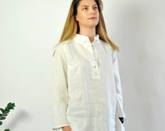 White Linen Tunic Shirt, White Summer Shirt, Linen Shirt, Linen Clothing, Loose Linen Tunic, White Tunic, Women Shirt, Plus Size Clothing