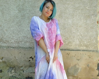 Linen Dress, Plus Size Linen Dress, Blouse Dress, Linen Clothing, Tie Dye Dress, Summer Linen Dress, Linen Maxi Dress, Plus Size Dress