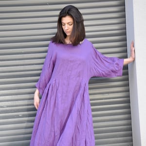 Maxi Lavender Purple Kaftan Dress, Linen Caftan Dress, Summer Wedding Dress, Modest Wedding Linen Dress, Loose Kaftan, Plus Size Long Dress