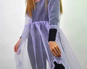 Robe lilas pour femme, Robe lavande, Robe en tulle, Robe transparente, Robe superposée, Robe de soirée, Robe transparente, Vêtements printemps-été femme