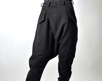 Sarouel noir, Pantalon avec entrejambe bas, Vêtements grande taille, Vêtements urbains, Pantalon gothique, Pantalon Aladdin, Pantalon noir, Pantalon ample, Gabyga