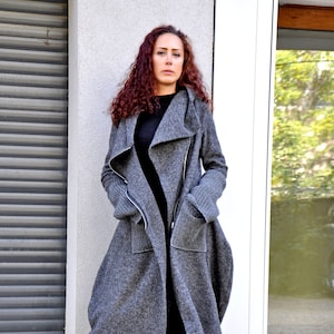 Wool Hooded Cardigan for Women, Asymmetric Boho Coat, Oversized Wool Jacket, Plus Size