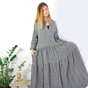 Maxi Linen Dress, Plus Size Linen Dress, Linen Clothing, Linen Maxi Dress, Gray Linen Kaftan, Maxi Dress For Wedding Guest, Summer Dress