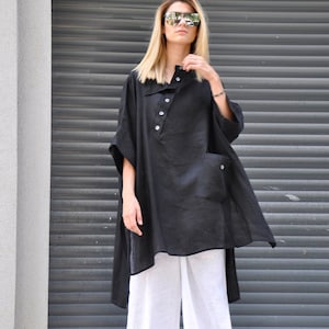 Maxi Loose Set, Linen Set Women, Linen Clothes, Black White Outfit for Women, Linen Shirt Set, Two Piece Outfit, Tunic Pants Set, Plus Size