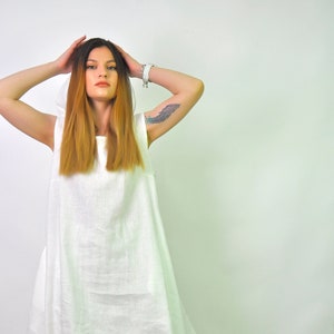 Weiß 100% Leinen Tunika Top, Tunika Tunika, Sommer Sommer Kleidung, Leinen Kleidung Frauen, Strand Tunika Kleid, Ausgestelltes Leinen Bluse