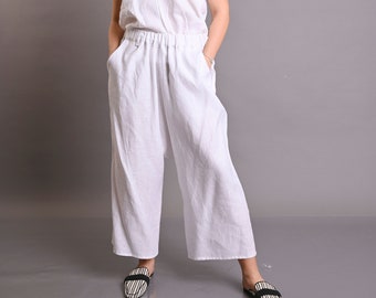 White Linen Pants, Harem Trousers, Palazzo Pants, Linen Clothes, Plus Size Linen Pants, White Trousers, Wide Leg Pants, Beach Linen Pants